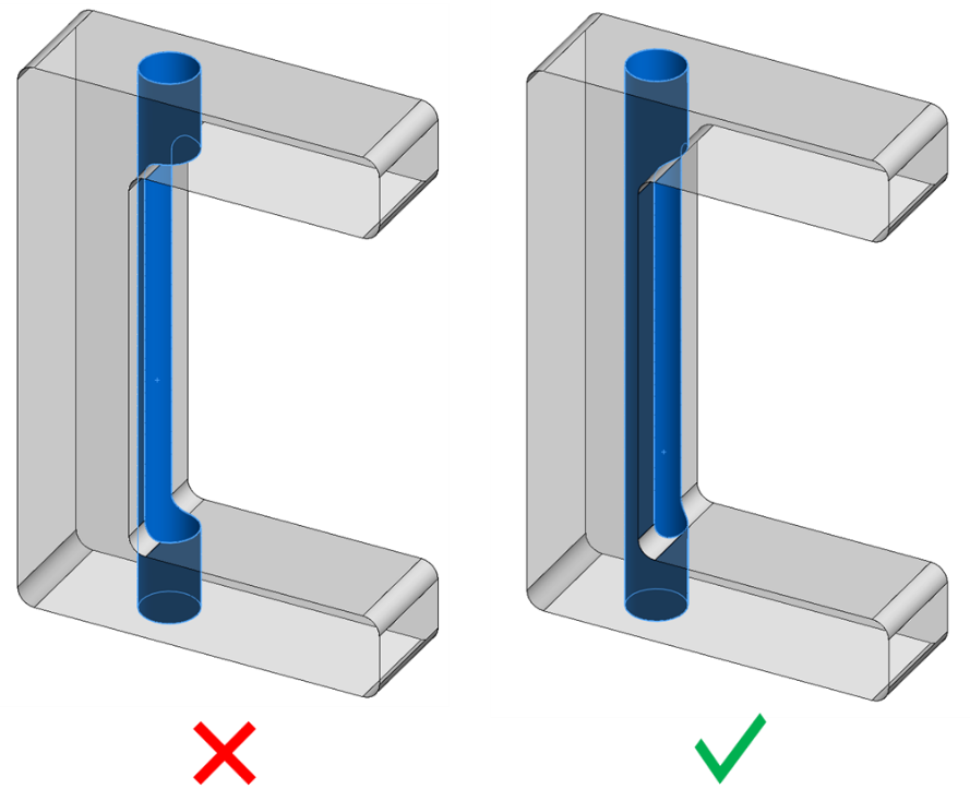 Hole intersecting cavity