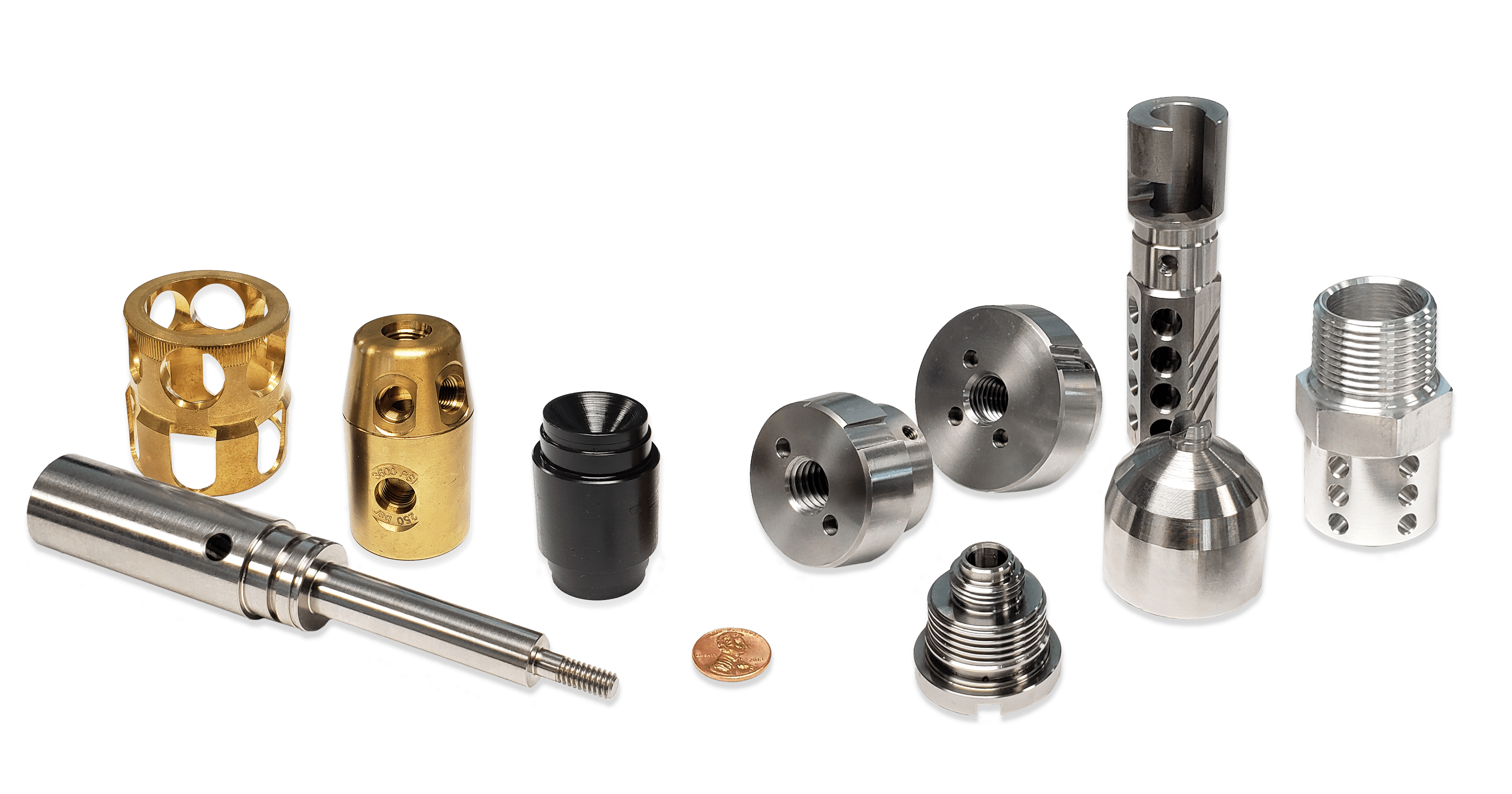 Parts from a CNC turn-mill center (4+ axis)